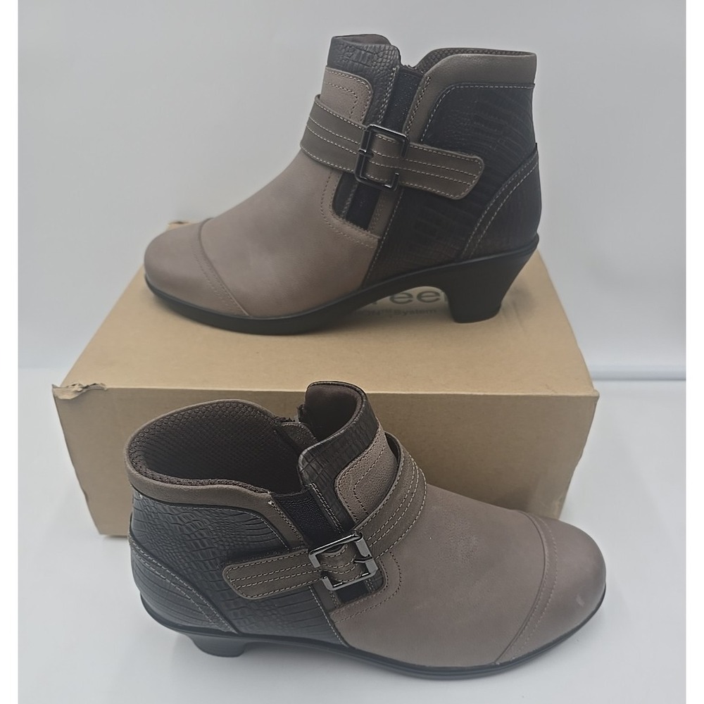 Orthofeet‎ Bioheel Emma Ankle Boots Brown Taupe Leather Buckle Heel 11